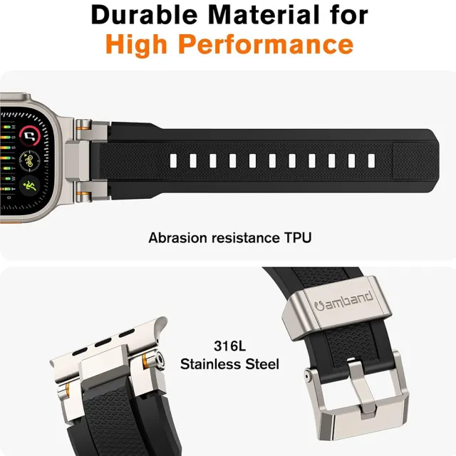 【Amband】Apple Watch 智能錶帶 ☆ M1 SPORT TPU 鈦黑錶帶(49mm - Apple Watch Ultra 2 / 1)