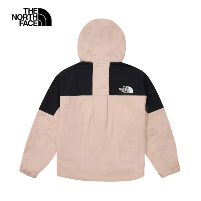 【The North Face 官方旗艦】北面女款粉黑拚接DWR防潑水下擺抽繩連帽外套｜81RXHZI