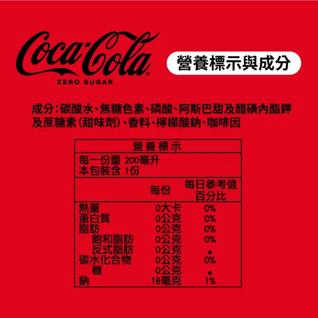 【Coca-Cola 可口可樂ZERO SUGAR】無糖零卡迷你罐200ml x24入/箱