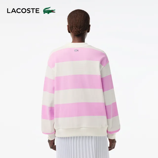 【LACOSTE】女裝-法國製Oversize條紋運動上衣(白/粉配色)