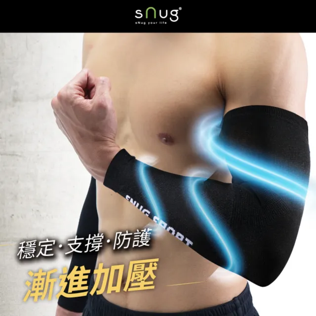 【sNug 給足呵護】打擊力壓縮袖套1雙(專業運動護肘/加壓袖套/壓縮臂套/搬重物/打球)