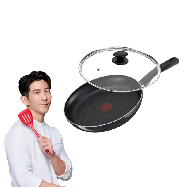 【Tefal 特福】MOMO獨家 法國製騎士系列28CM不沾鍋平底鍋+玻璃蓋