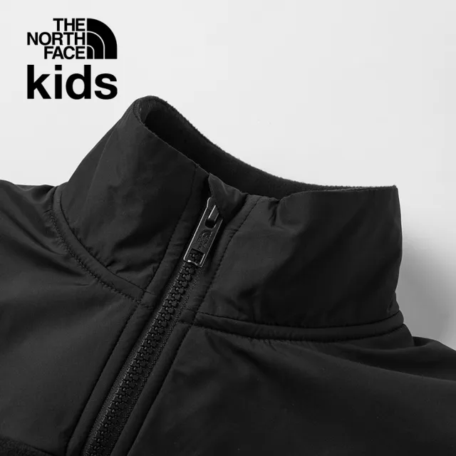 【The North Face 官方旗艦】北面兒童黑色品牌刺繡LOGO立領抓絨外套｜8DNAJK3