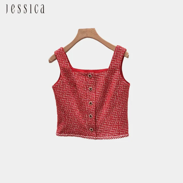 【JESSICA】時尚修身方領小香風馬甲背心242901