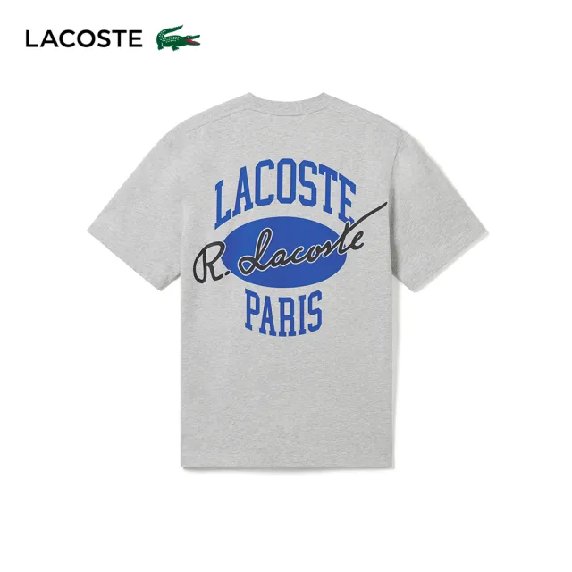 【LACOSTE】男裝-棒球風印花棉質短袖T恤(花灰色)