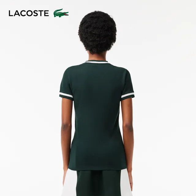 【LACOSTE】女裝-法國製造撞色滾邊合身短袖T恤(綠色)