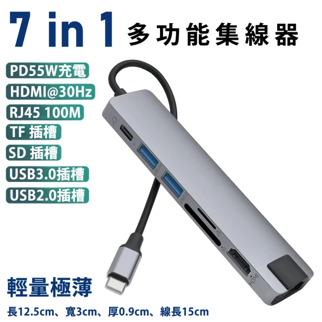 Golf 7合1 USB C 多功能集線器(HDMI+RJ45+PD+USB A+SD+TF)