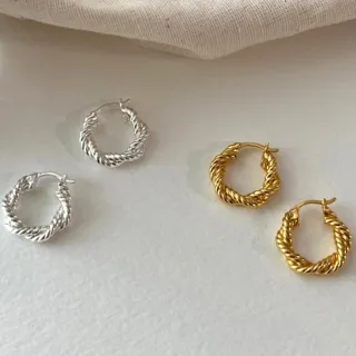 【LEESA】復古耳環 抗過敏耳環 小耳環 易扣耳環 c圈耳環 耳環 麻花耳環 女生耳環 女生禮物