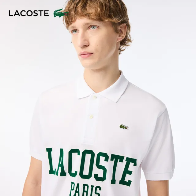 【LACOSTE】男裝-Original L.12.12植絨文字網眼布短袖Polo衫(白色)