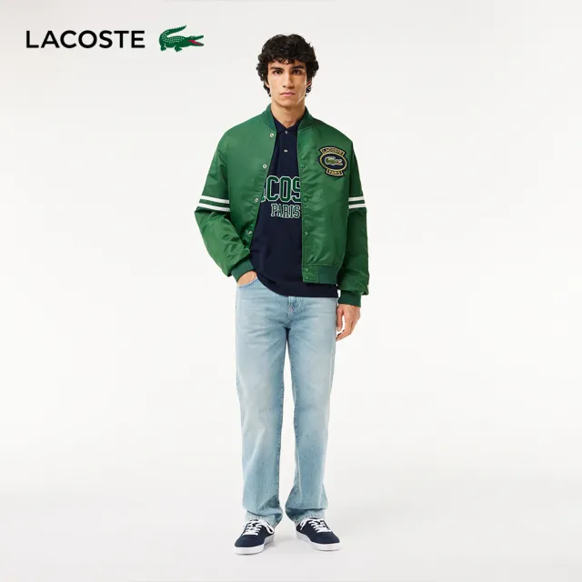 【LACOSTE】男裝-Original L.12.12植絨文字網眼布短袖Polo衫(海軍藍)