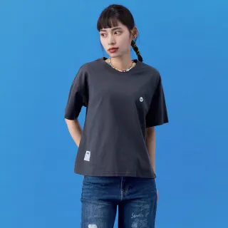 【EDWIN】女裝 BT21拼貼牛仔紋短袖T恤(暗灰色)