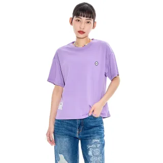 【EDWIN】女裝 BT21拼貼牛仔紋短袖T恤(灰紫色)