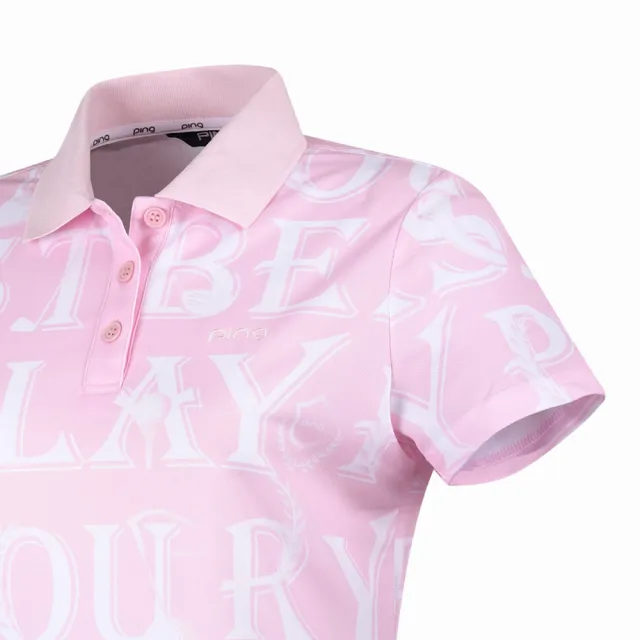【PING】女款羅馬字吸濕排汗抗UV短袖POLO衫-粉紅(GOLF/高爾夫球衫/RA24104-13)