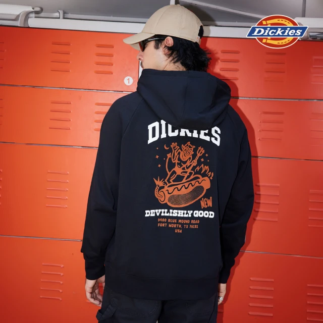 Dickies 男款黑色背面趣味惡魔圖案印花休閒連帽大學T｜DK0A87FEBLK