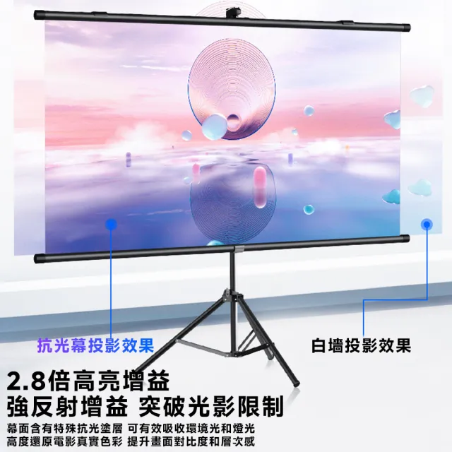 【知家家】60吋 壁挂支架兩用布幕 金屬布幕 投影布幕 金屬布幕 抗光幕布(4K Ultra畫質/附三角腳架)