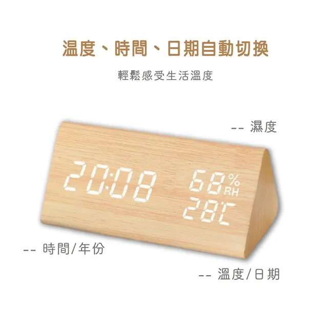【Beroso 倍麗森】復古木紋智能聲控LED溫濕度計(時鐘 鬧鐘 夜燈 禮物 開學)
