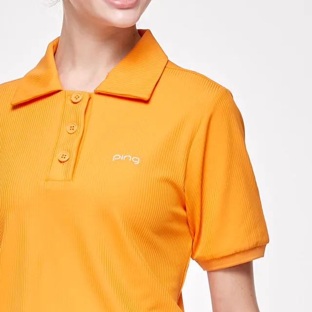【PING】女款翻領短版高爾夫短袖上衣-橘(吸濕排汗/抗UV/GOLF/高爾夫球衫/RA24112-25)