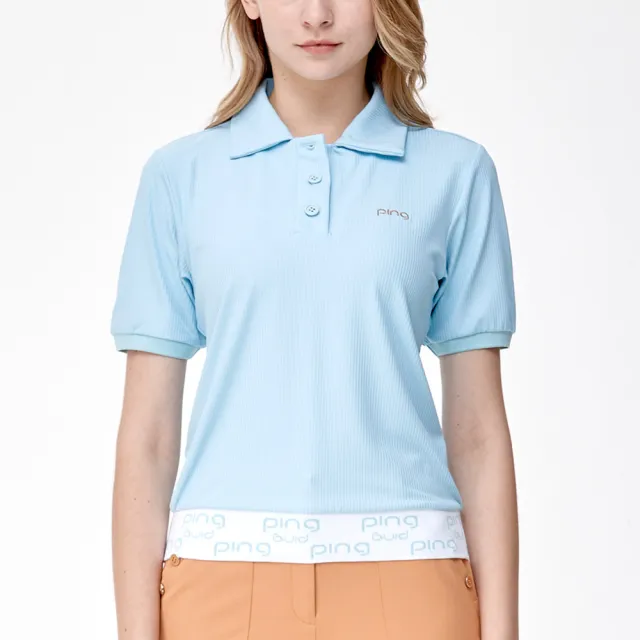 【PING】女款翻領短版高爾夫短袖上衣-藍(吸濕排汗/抗UV/GOLF/高爾夫球衫/RA24112-53)