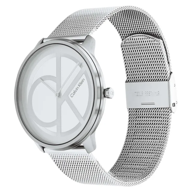 【Calvin Klein 凱文克萊】CK 大LOGO面盤時尚米蘭帶手錶-40mm/銀(CK25200027)