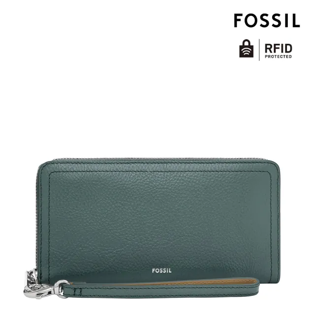 【FOSSIL 官方旗艦館】Logan 多層真皮拉鍊RFID防盜長夾-霧藍色 SL7831451