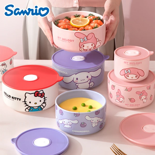 SANRIO 三麗鷗 美樂蒂大耳狗凱蒂貓陶瓷帶蓋密封保鮮碗(小款 可微波)