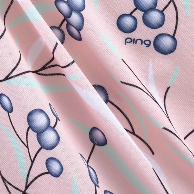 【PING】女款果實印花吸濕排汗抗UV短袖POLO衫-粉橘(GOLF/高爾夫球衫/RA24106-23)