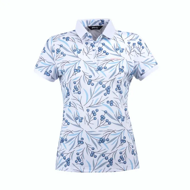 【PING】女款果實印花吸濕排汗抗UV短袖POLO衫-白(GOLF/高爾夫球衫/RA24106-87)