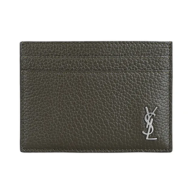 【YSL】YSL SAINT LAURENT Tiny Cassandre經典復古LOGO小牛皮4卡卡夾(深卡其綠)