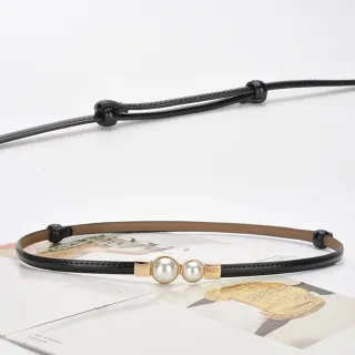 【MoonDy】真皮 珍珠腰帶 伸縮腰帶 細腰帶 腰帶 洋裝腰帶 女皮帶 收腰皮帶 復古皮帶 牛皮 