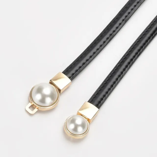 【MoonDy】真皮 珍珠腰帶 伸縮腰帶 細腰帶 腰帶 洋裝腰帶 女皮帶 收腰皮帶 復古皮帶 牛皮 