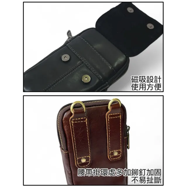 【H-CT】雙11 皮革拉鍊真皮斜背手機腰包(真皮包包 腰間包 側背包 手機包 斜背包/TR6621)
