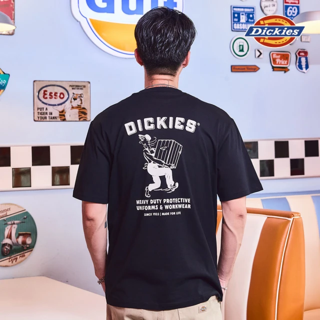 Dickies 男女款黑色純棉背面大圖案品牌印花休閒短袖T恤｜DK0A85SYBLK