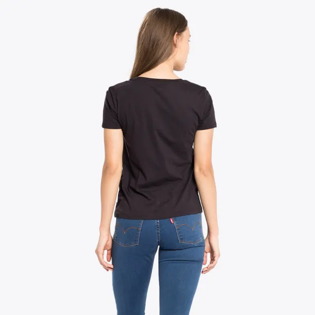 【LEVIS】女款 重磅短袖T恤/修身版型/經典Logo/210GSM厚棉 黑 上衣 熱賣單品 A2806-0000