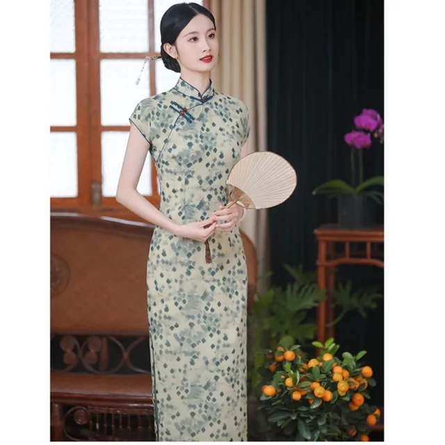 【巴黎精品】現貨+預購 女新中式旗袍連身裙改良旗袍A字裙長裙大碼洋裝休閒大尺碼女裝(紗質復古收腰a1gc66)