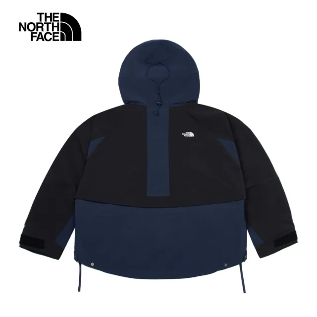 【The North Face 官方旗艦】北面UE女款藍黑拼接DWR防潑水可收腰連帽外套｜8A7E92A