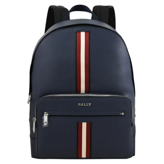 【BALLY】HARYS 經典金屬LOGO雙色條紋商務包旅用包後背包(深藍 大款)