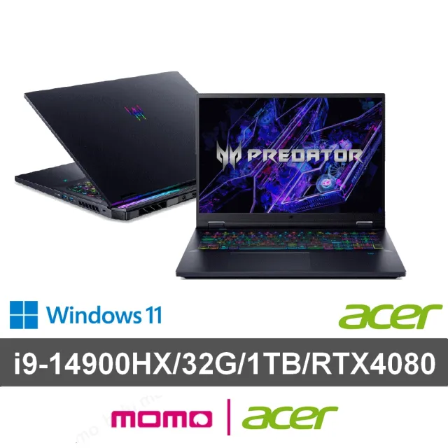 【Acer 宏碁】全新拆封品★18吋14代i9 RTX4080電競筆電(Predator/PH18-72-9913/i9-14900HX/32G/1TB/W11)