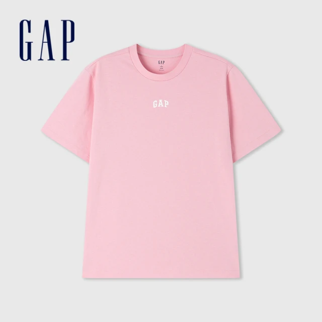 GAP 男女同款 Logo純棉圓領短袖T恤 水洗棉系列-粉色(608954)