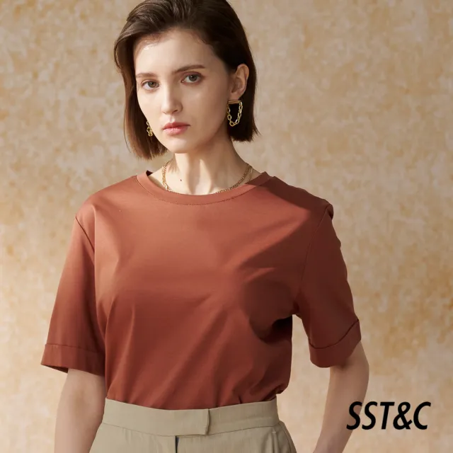 【SST&C】女裝 燃橙U領短袖寬鬆T恤8762404002(換季55折)