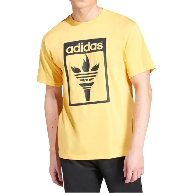 【adidas 愛迪達】短袖 TREFOIL Tee 男款 黃 黑 三葉草 短T 愛迪達(JJ1220)