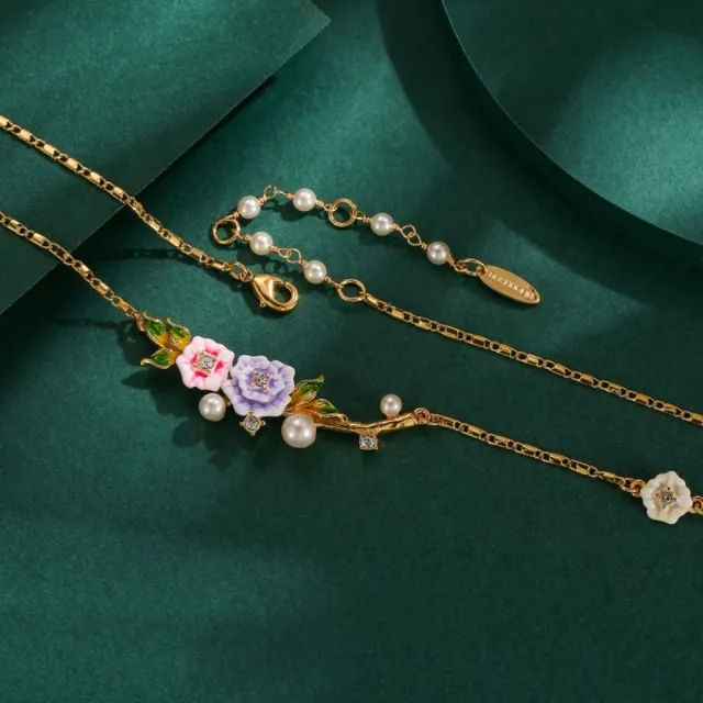 【巴黎精品】現貨+預購 項鍊琺瑯吊墜(玫瑰花朵水晶珍珠女飾品a1gf30)