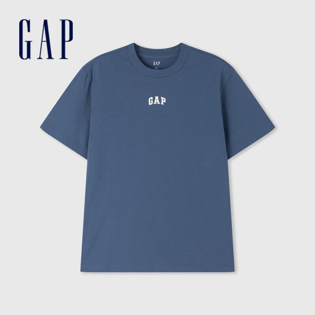 GAP 男女同款 Logo純棉圓領短袖T恤 水洗棉系列-藍色(608954)