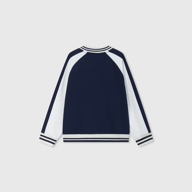 【GAP】女童裝 Logo刺繡V領外套-海軍藍拼接(643621)