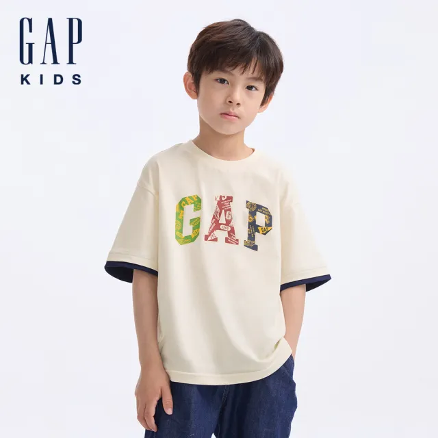 【GAP】男童裝 Logo純棉印花圓領短袖T恤-象牙白(642272)