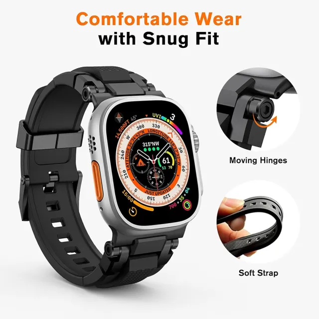 【Amband】AmBand Apple Watch 智能錶帶 ☆ M1S Metal 黑扣x黑錶帶(49mm - Apple Watch Ultra 3 / 2 / 1)