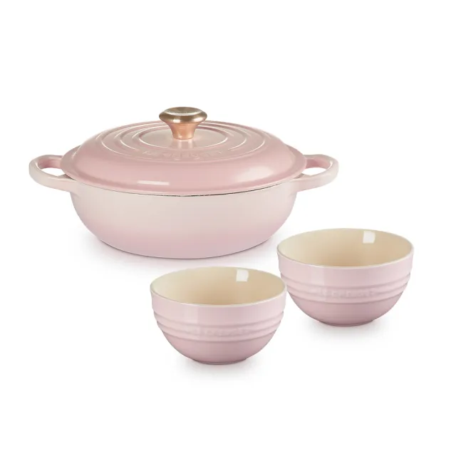 【Le Creuset】典藏琺瑯鑄鐵鍋慢燉鍋22cm+韓式飯碗2入