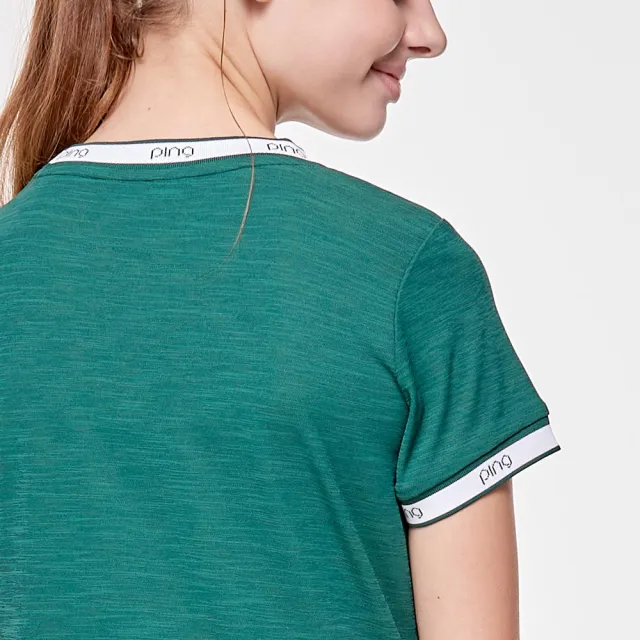 【PING】女款LOGO吸濕排汗短袖圓領T恤上衣-綠(GOLF/高爾夫球衫/RA24131-48)