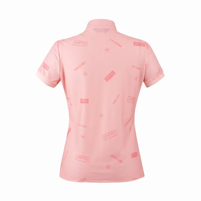 【PING】女款LOGO吸濕排汗高爾夫立領短袖上衣--粉橘(GOLF/高爾夫球衫/RA24123-23)