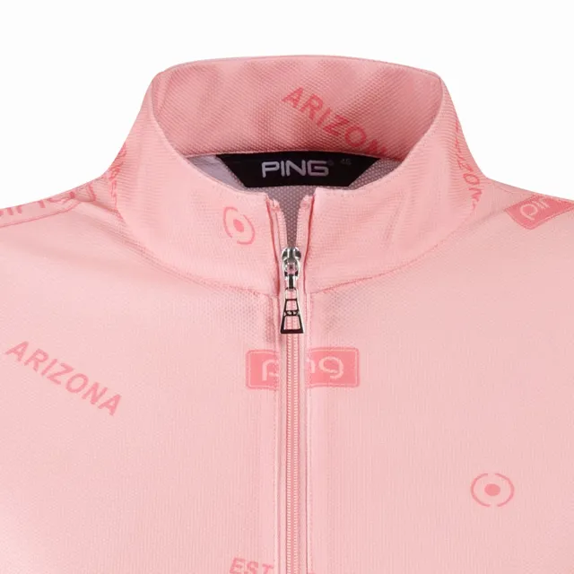 【PING】女款LOGO吸濕排汗高爾夫立領短袖上衣--粉橘(GOLF/高爾夫球衫/RA24123-23)
