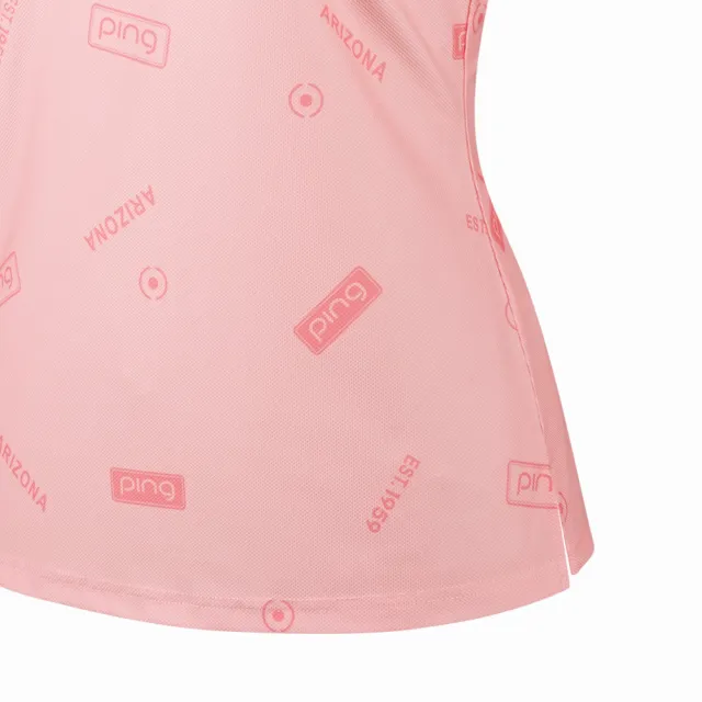 【PING】女款LOGO吸濕排汗高爾夫立領短袖上衣--粉橘(GOLF/高爾夫球衫/RA24123-23)